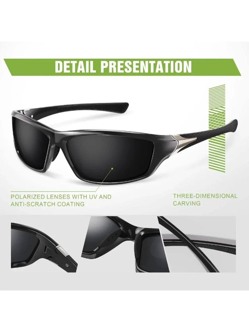 3 Pack Polarized Sports Sunglasses - UV Protection, Wrap Around for Cycling